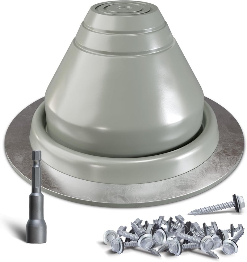 VIVIDA #1 Silicone Metal Roof Pipe Flashing Boot, High Temp Flexible Roof Jack Vent Boot for Pipe OD 1-1/4" to 2-3/8", Screws & Hex Socket Included, 1 Pack, Gray - Image 1